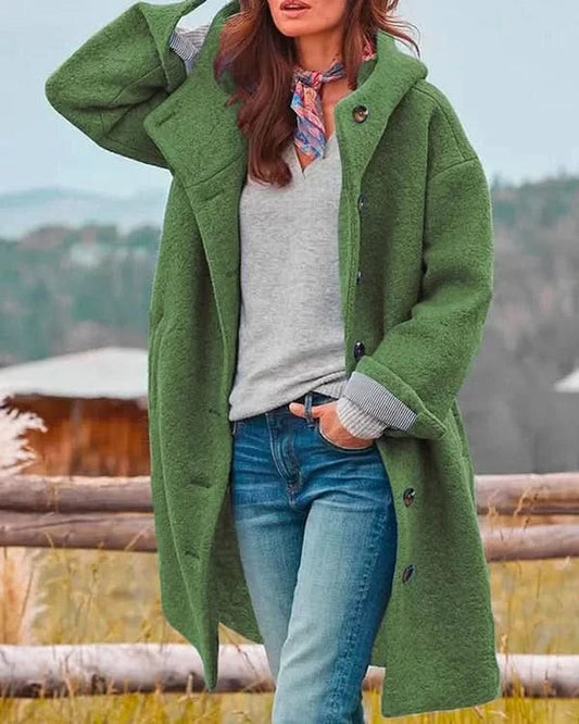 Boutique Vivante Woolen/Fleece warm clothing Grün / S Eleganter Wollmantel mit Kapuze für Damen