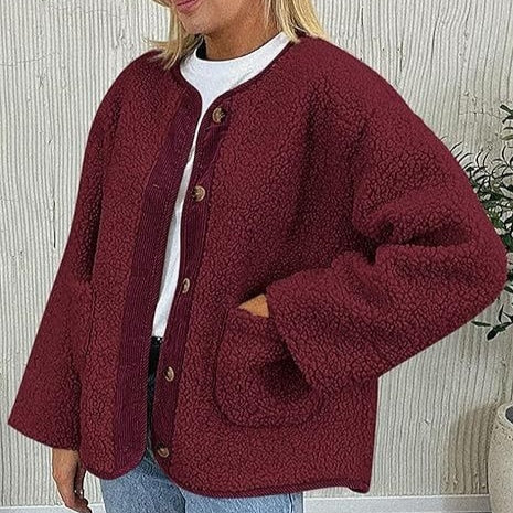 Kuschlige Kraaglose Corduroy Jacke für Winter