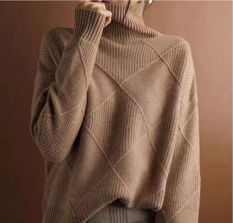 Elegante 3D-Diamantmuster Strickpullover