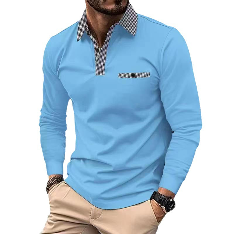 Elegantes Karomuster Langarm Polo Shirt