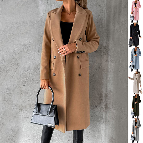 Elegante Lange Doppelknopf Winterjacke