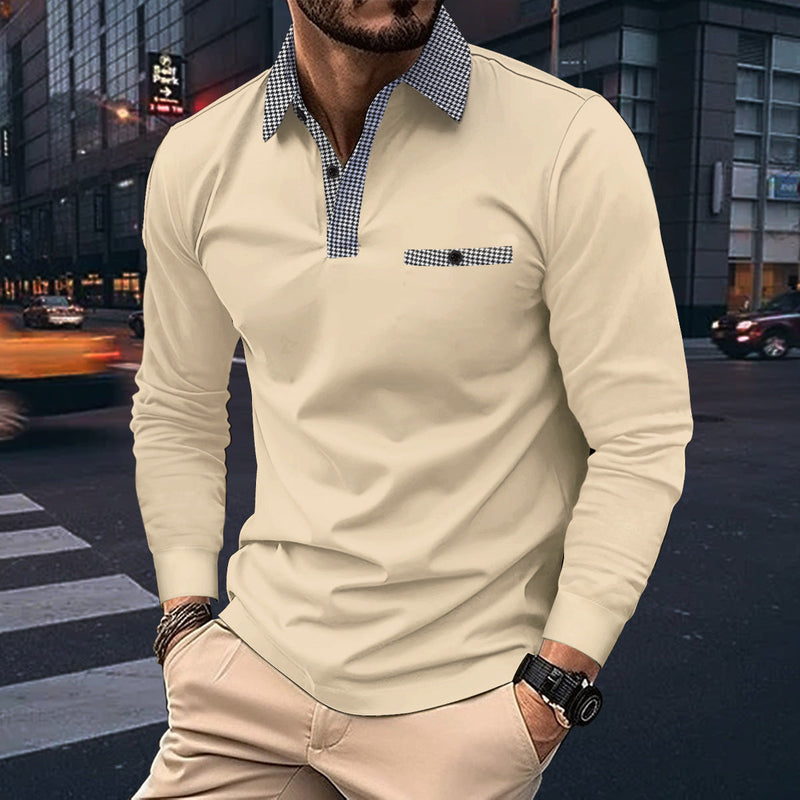 Elegantes Karomuster Langarm Polo Shirt