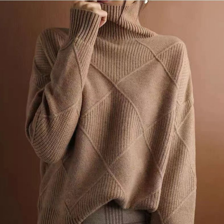 Elegante 3D-Diamantmuster Strickpullover