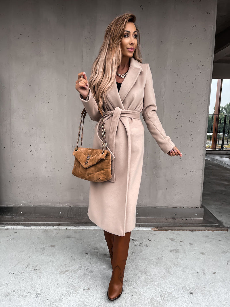 Elegante Lange Wolljacke mit V-Hals