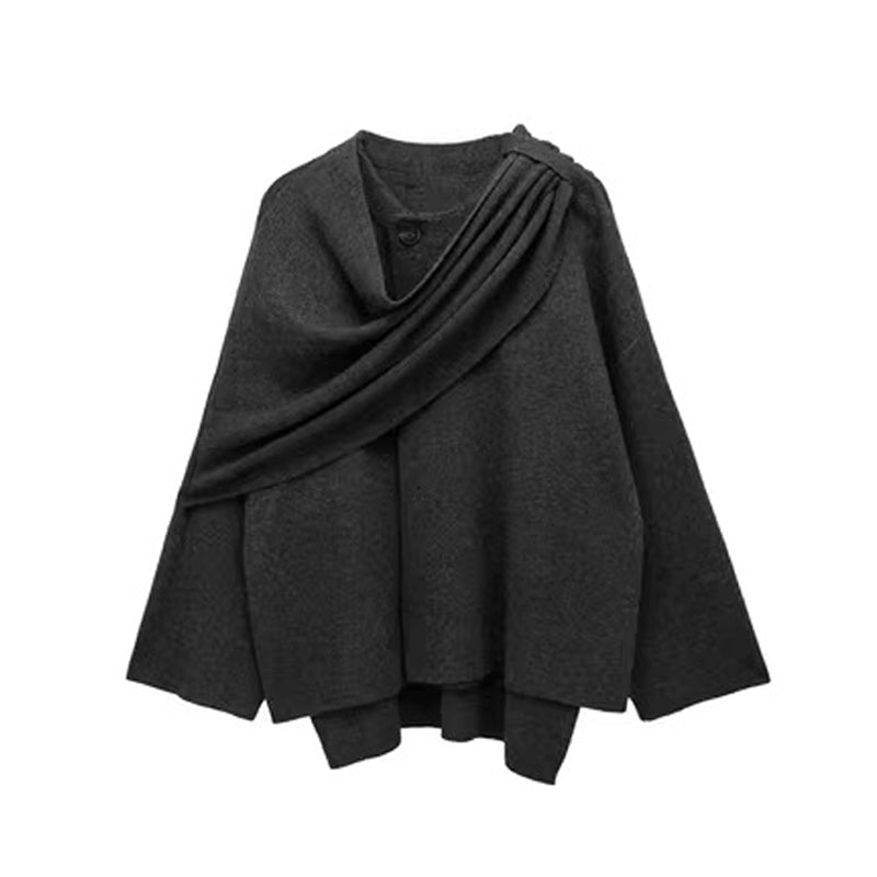 Asymmetrischer schwarzer Schal-Cardigan für den Winter